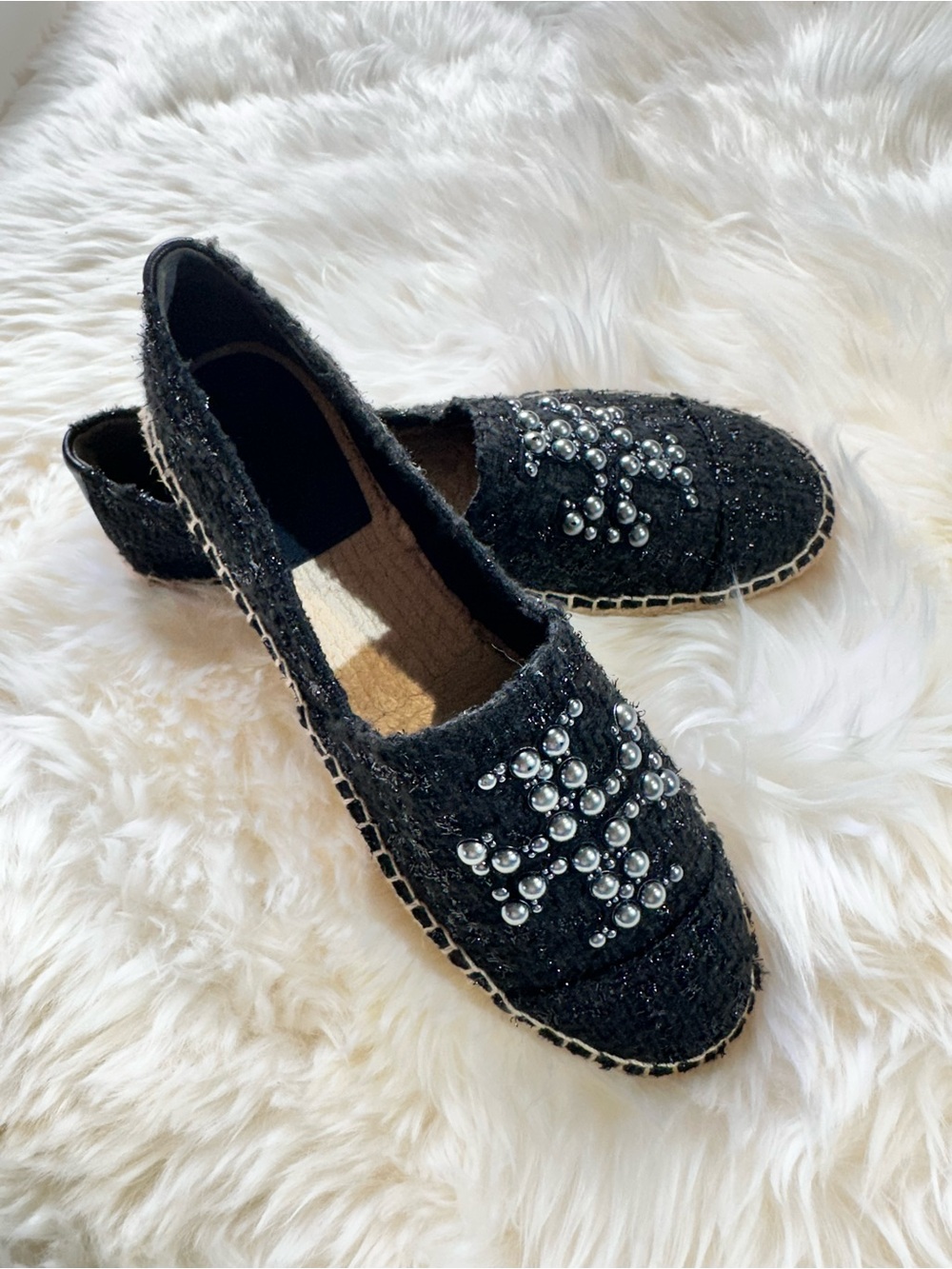 Tory Burch Black Tweed Pearl Logo Espadrilles
Size US 9 / EU 39-39.5